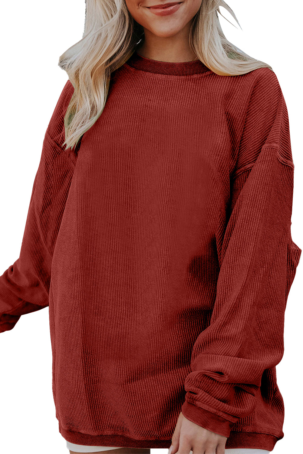 Apricot Ribbed Corduroy Oversized Sweatshirt