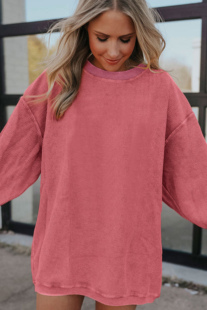 Apricot Ribbed Corduroy Oversized Sweatshirt