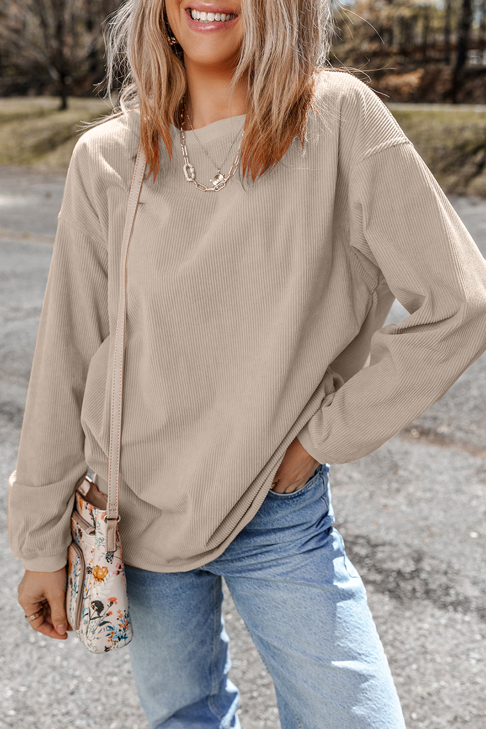 Apricot Ribbed Corduroy Oversized Sweatshirt