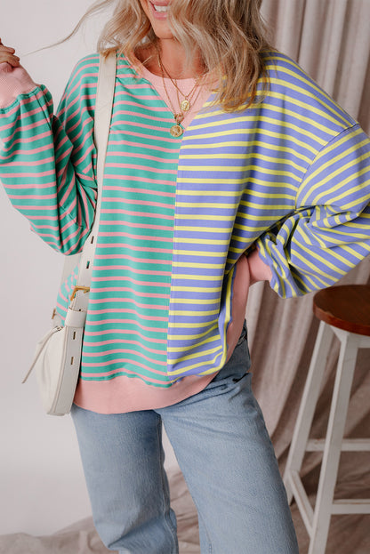 Casual Stripe Colorblock Drop Shoulder Oversize Sweatshirt