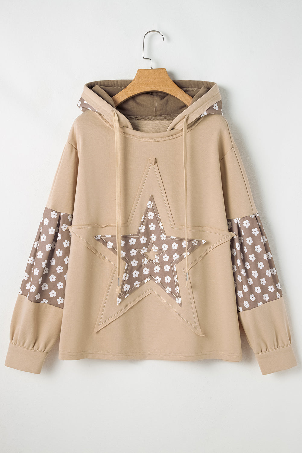 Delicacy Floral Patchwork Star Pattern Drawstring Hoodie