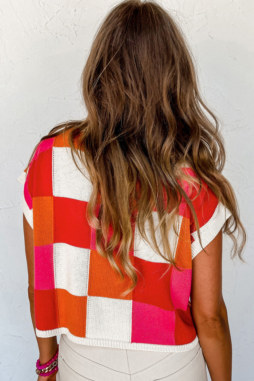 Grapefruit Orange Color Block Cap Sleeve Sweater