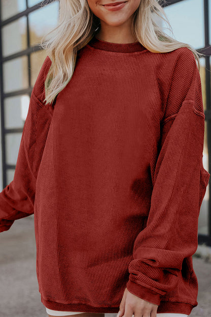 Apricot Ribbed Corduroy Oversized Sweatshirt