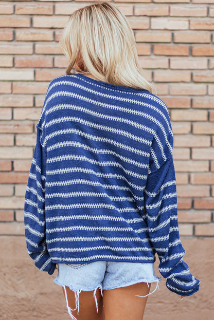 Brown Stripe Drop Shoulder Casual Sweater