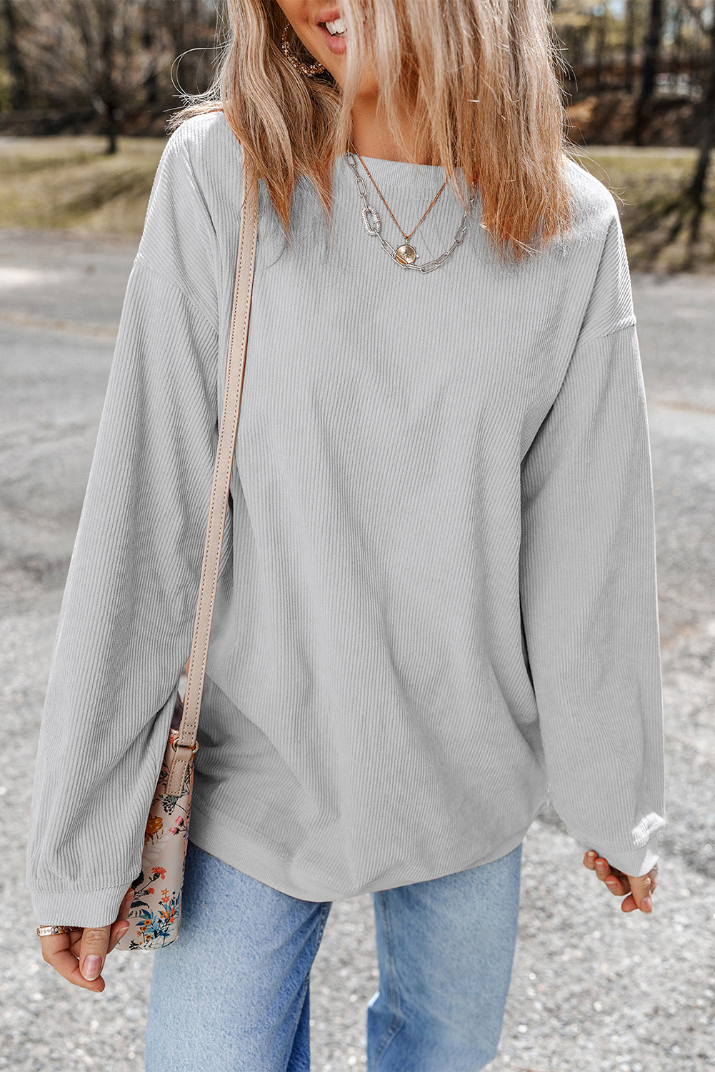 Apricot Ribbed Corduroy Oversized Sweatshirt