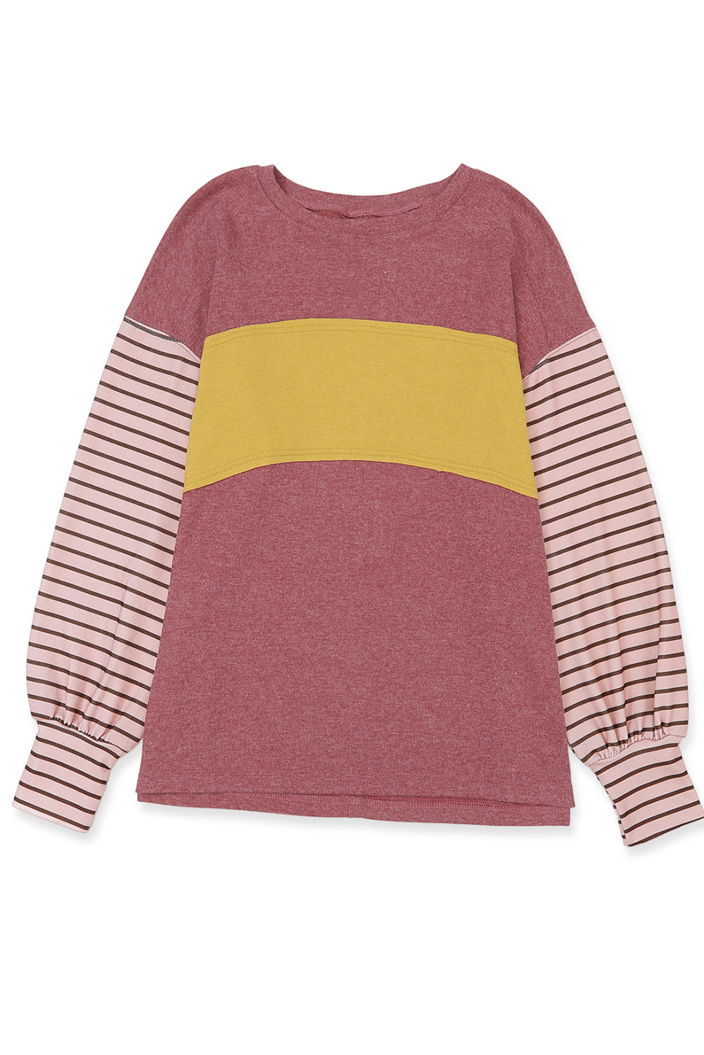 Gray Colorblock Striped Bishop Sleeve Top