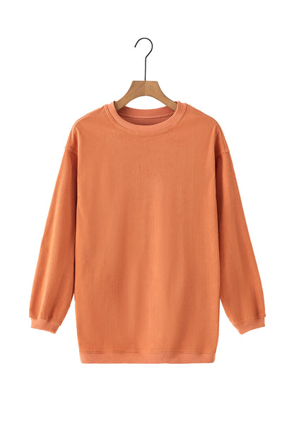 Apricot Ribbed Corduroy Oversized Sweatshirt