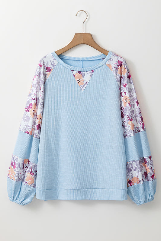 Apricot Textured Floral Patchwork Balloon Sleeve Blouse