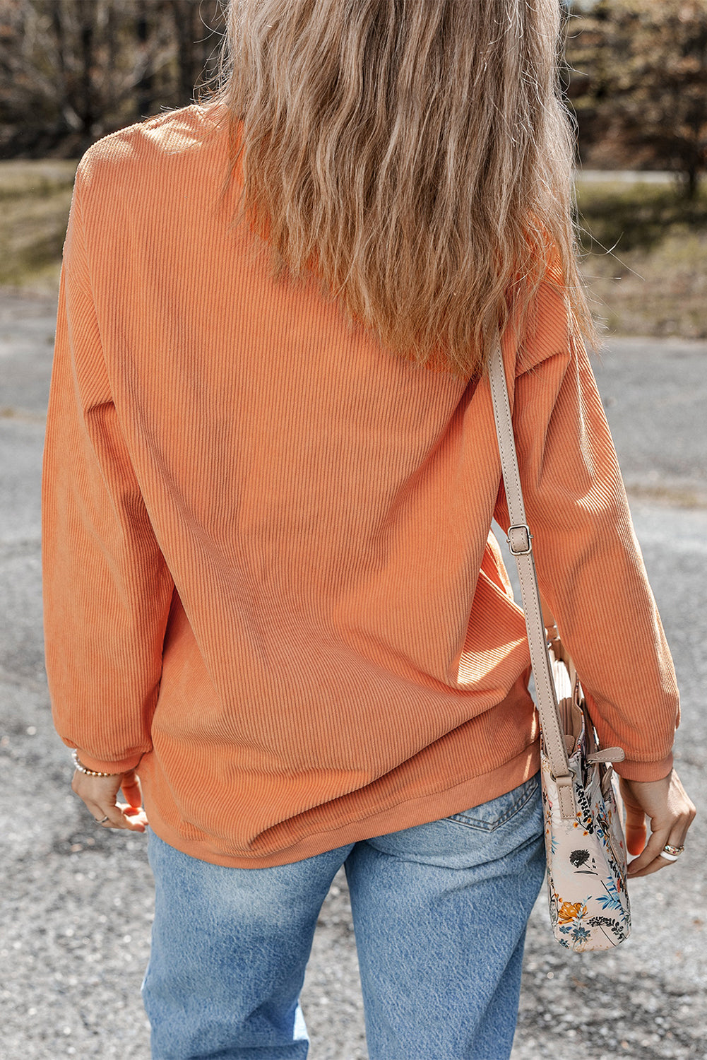 Apricot Ribbed Corduroy Oversized Sweatshirt