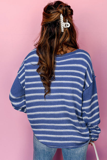 Brown Stripe Drop Shoulder Casual Sweater