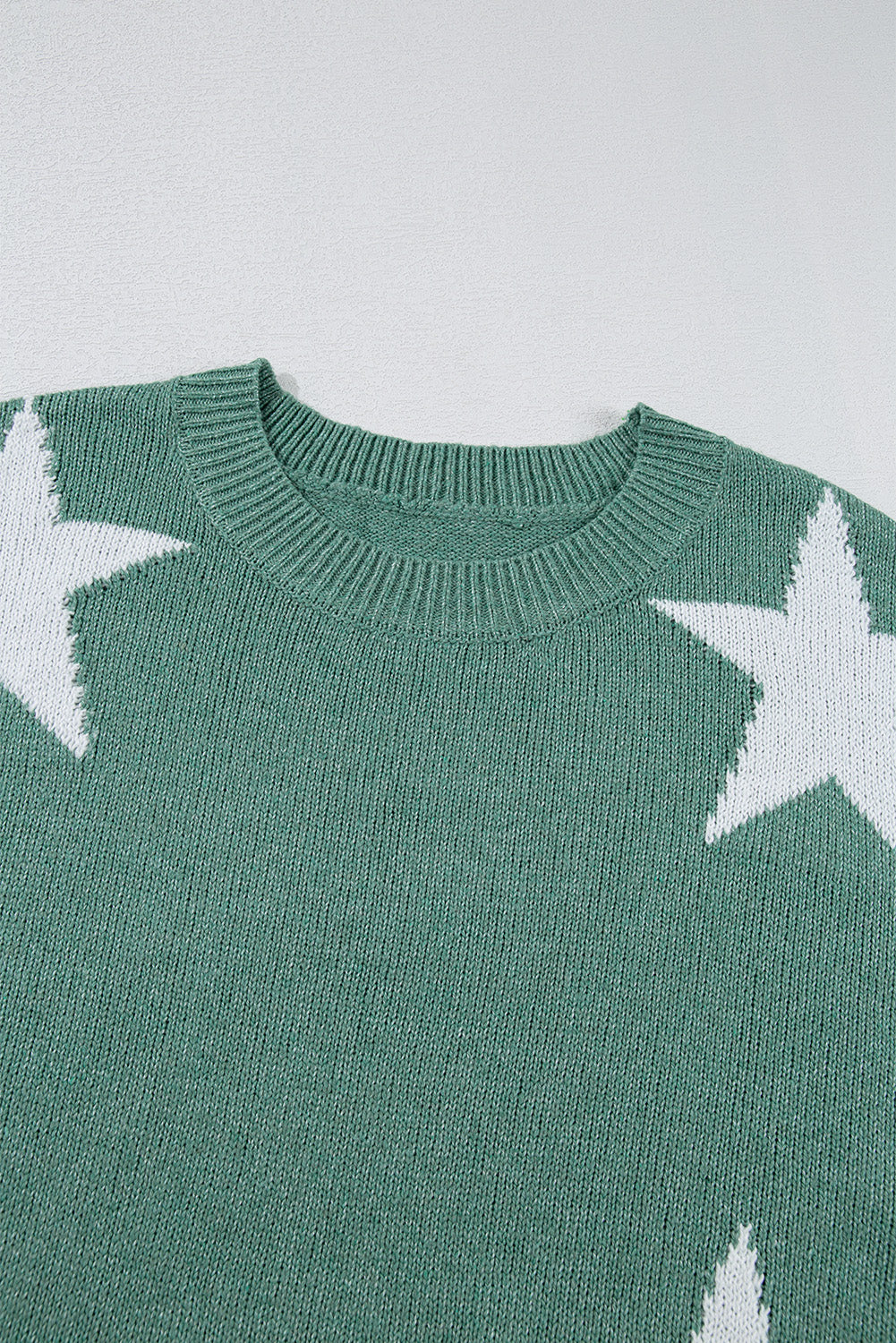 Green Star Pattern Drop Shoulder Sweater