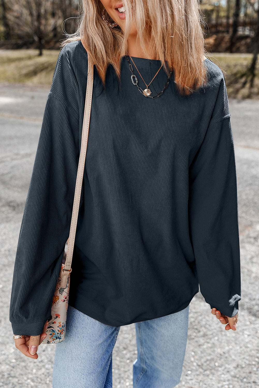 Apricot Ribbed Corduroy Oversized Sweatshirt