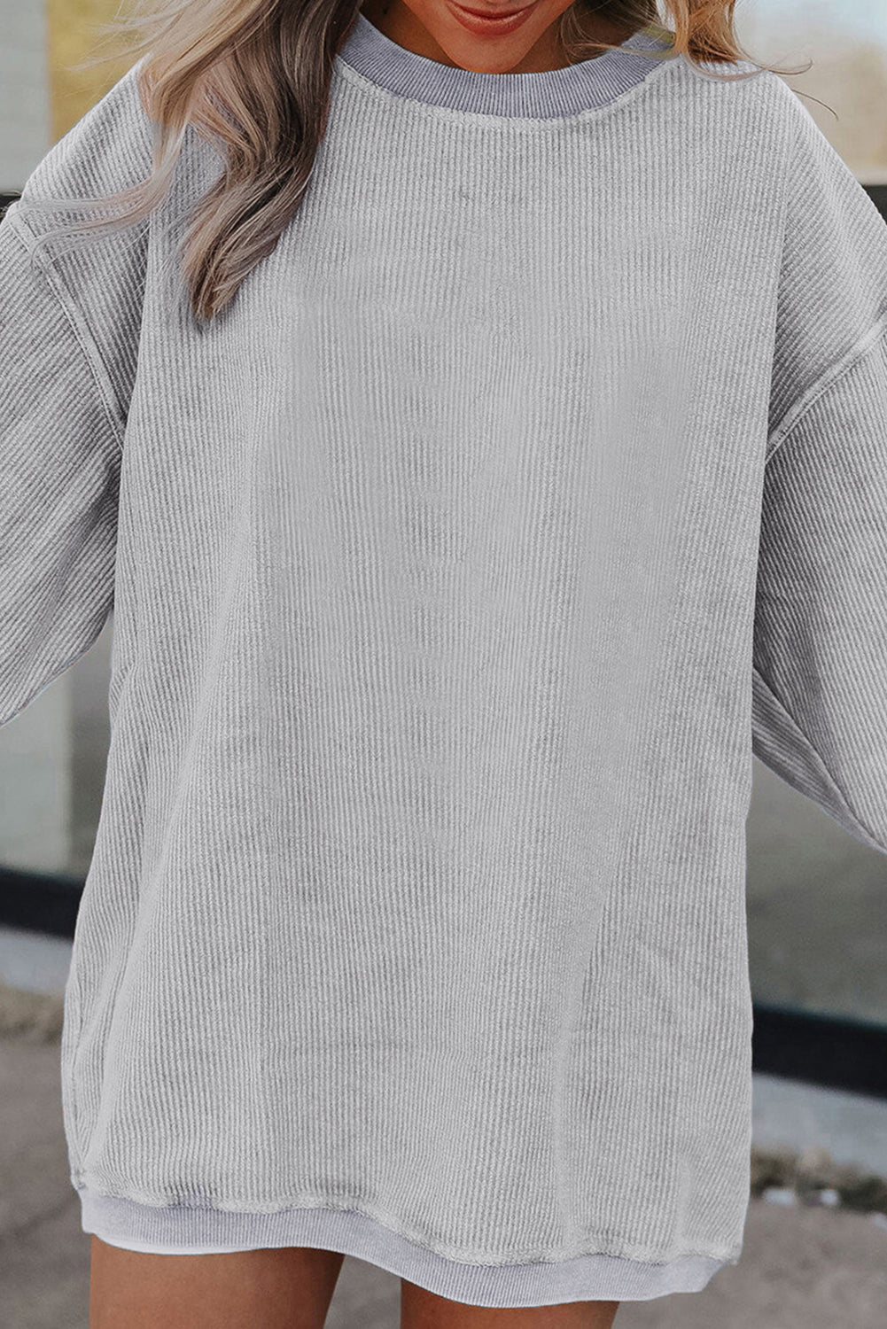 Apricot Ribbed Corduroy Oversized Sweatshirt