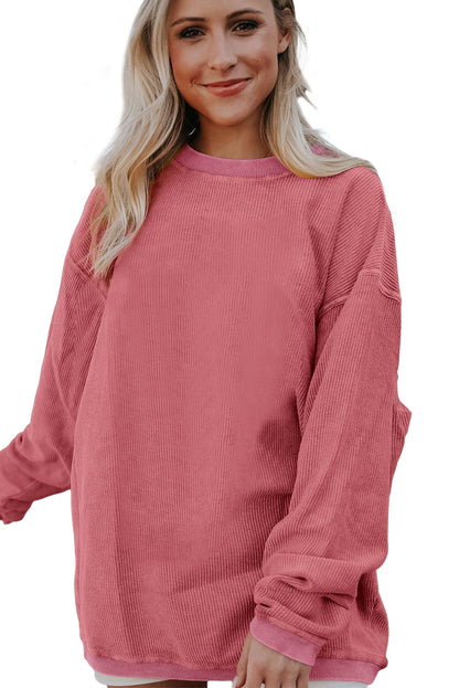 Apricot Ribbed Corduroy Oversized Sweatshirt