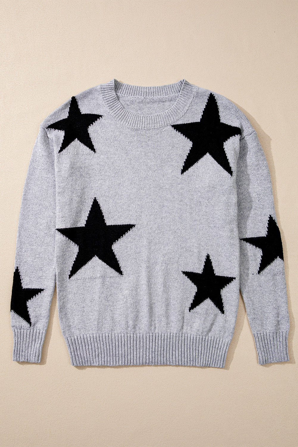 Green Star Pattern Drop Shoulder Sweater