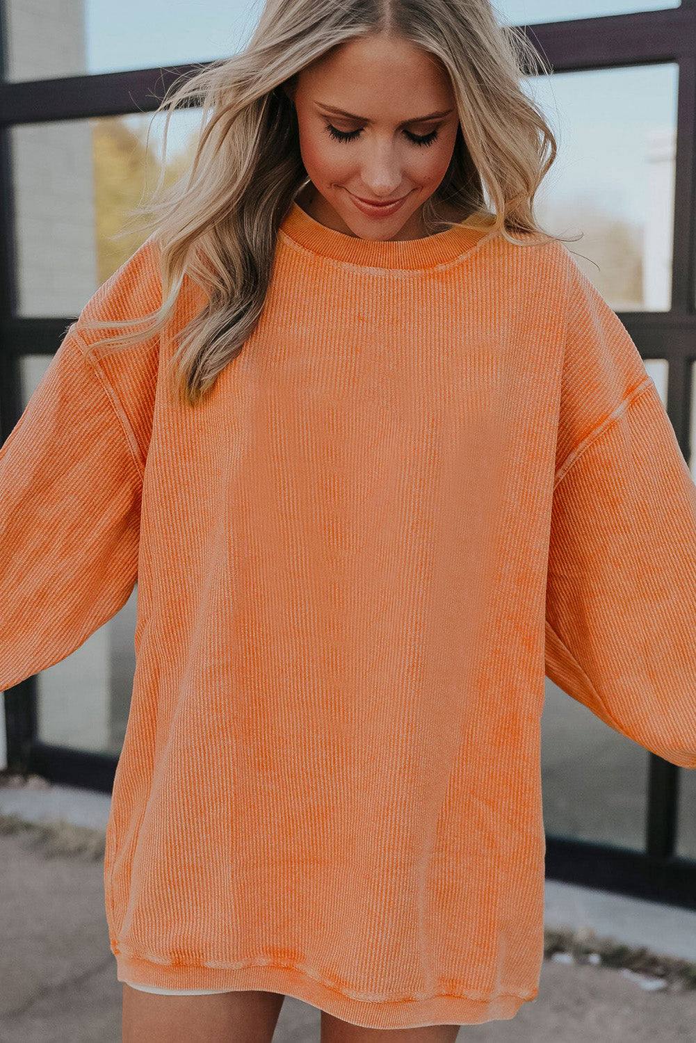 Apricot Ribbed Corduroy Oversized Sweatshirt