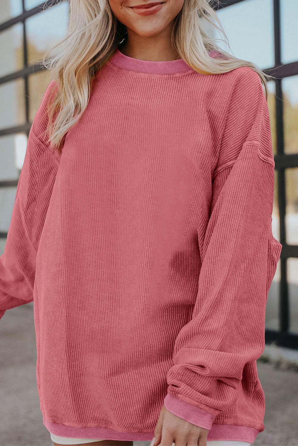 Apricot Ribbed Corduroy Oversized Sweatshirt