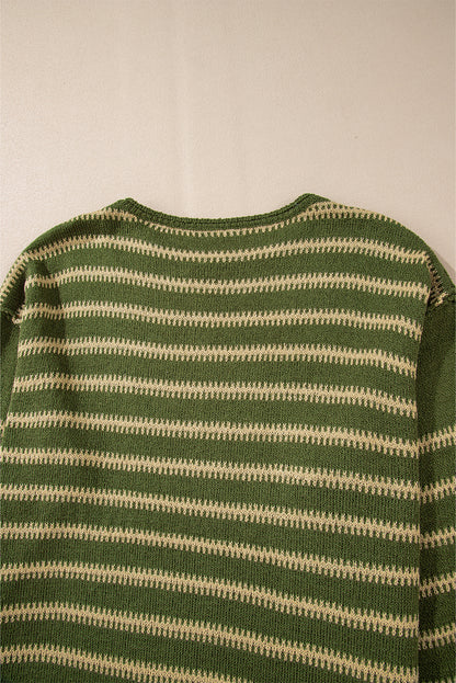 Brown Stripe Drop Shoulder Casual Sweater