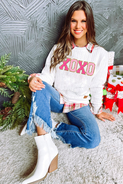 White Merry And Bright Cable Knit Pullover Sweatshirt