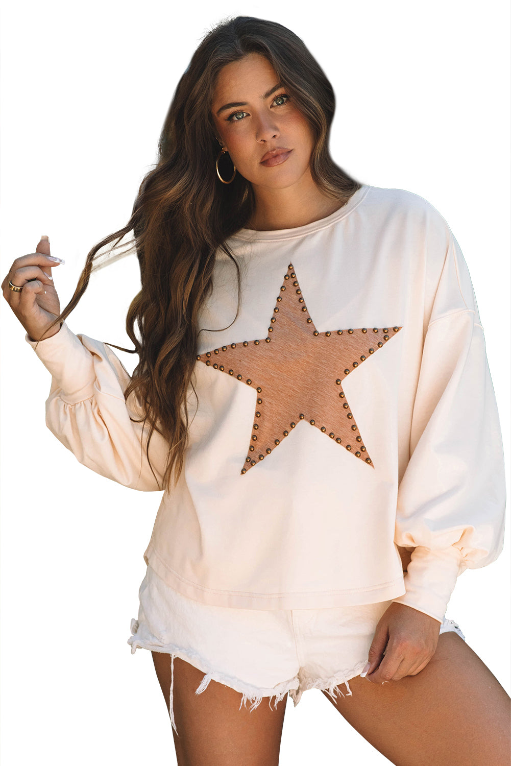 Black Studded Star Graphic Oversized Long Sleeve Top