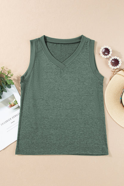 Simply Taupe Ribbed V Neck Tank