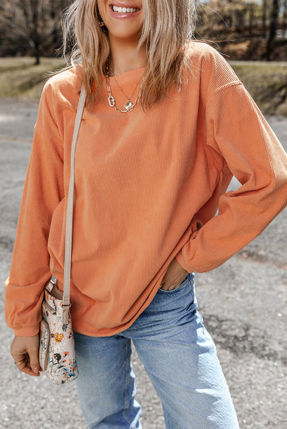 Apricot Ribbed Corduroy Oversized Sweatshirt