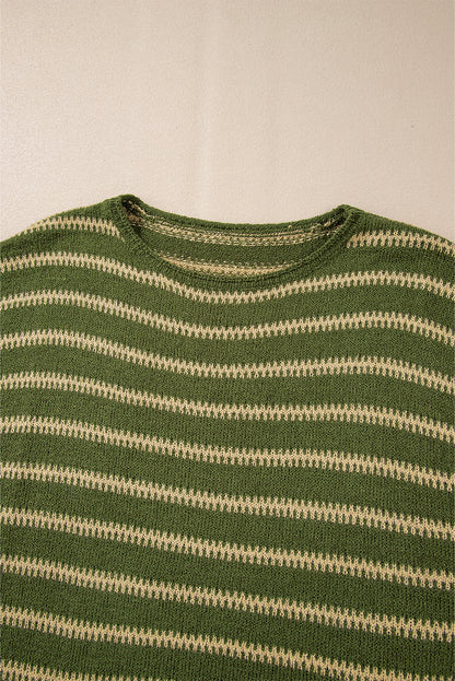 Brown Stripe Drop Shoulder Casual Sweater