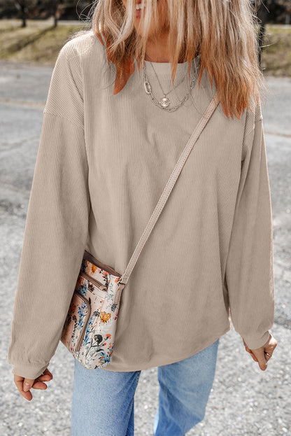 Apricot Ribbed Corduroy Oversized Sweatshirt