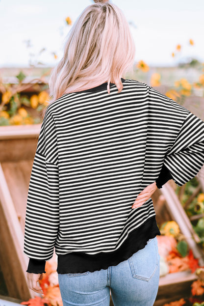 Brown Stripe Loose Drop Shoulder Long Sleeve Top