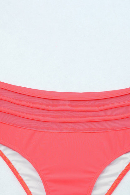 Pink Scalloped Criss Cross High Waist Bikini