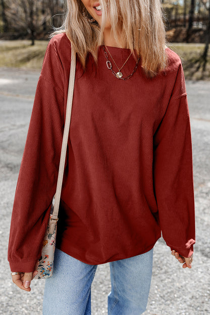 Apricot Ribbed Corduroy Oversized Sweatshirt