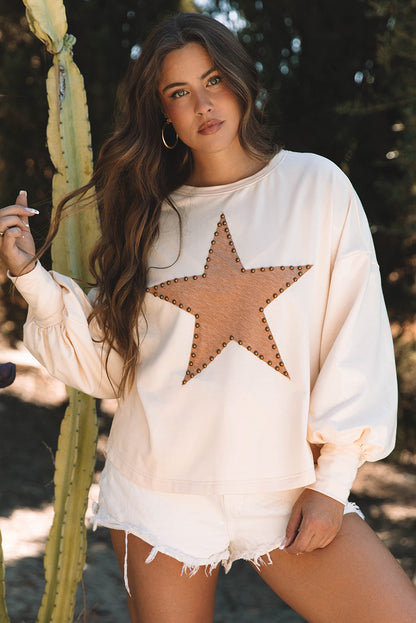 Black Studded Star Graphic Oversized Long Sleeve Top