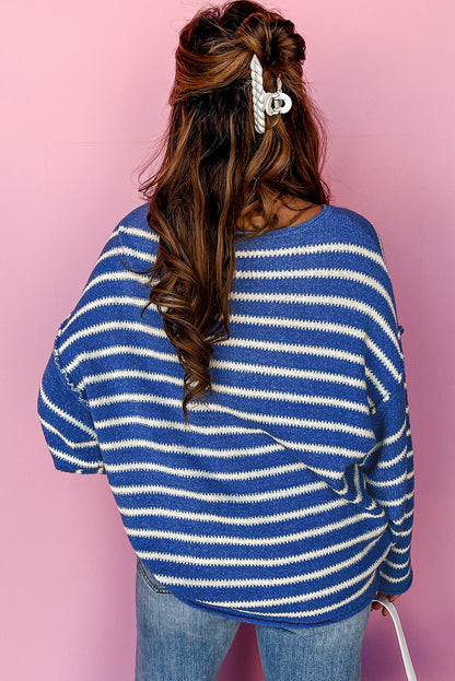 Brown Stripe Drop Shoulder Casual Sweater