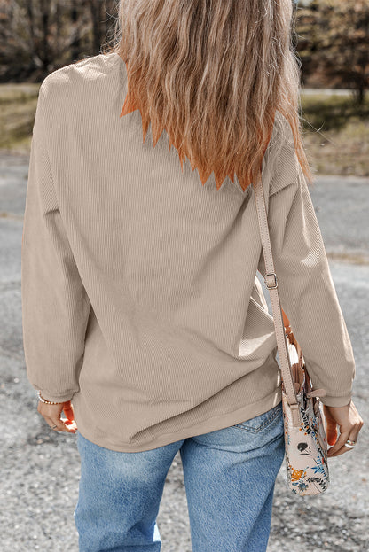 Apricot Ribbed Corduroy Oversized Sweatshirt