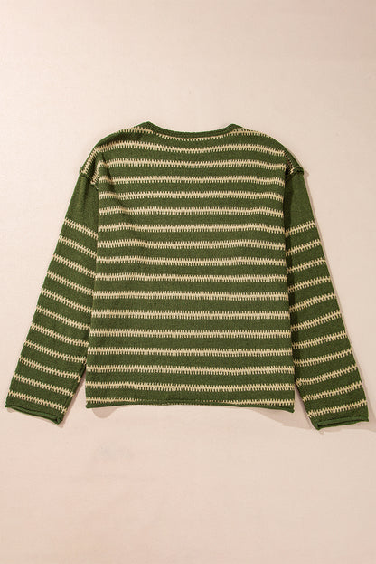 Brown Stripe Drop Shoulder Casual Sweater