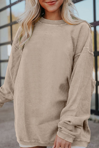 Apricot Ribbed Corduroy Oversized Sweatshirt