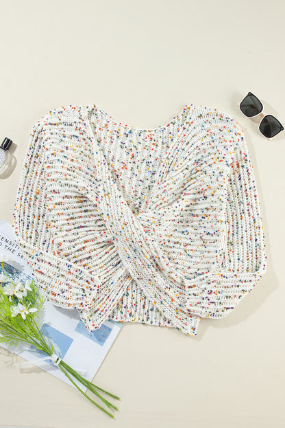 White Confetti Reversible Twist Sweater