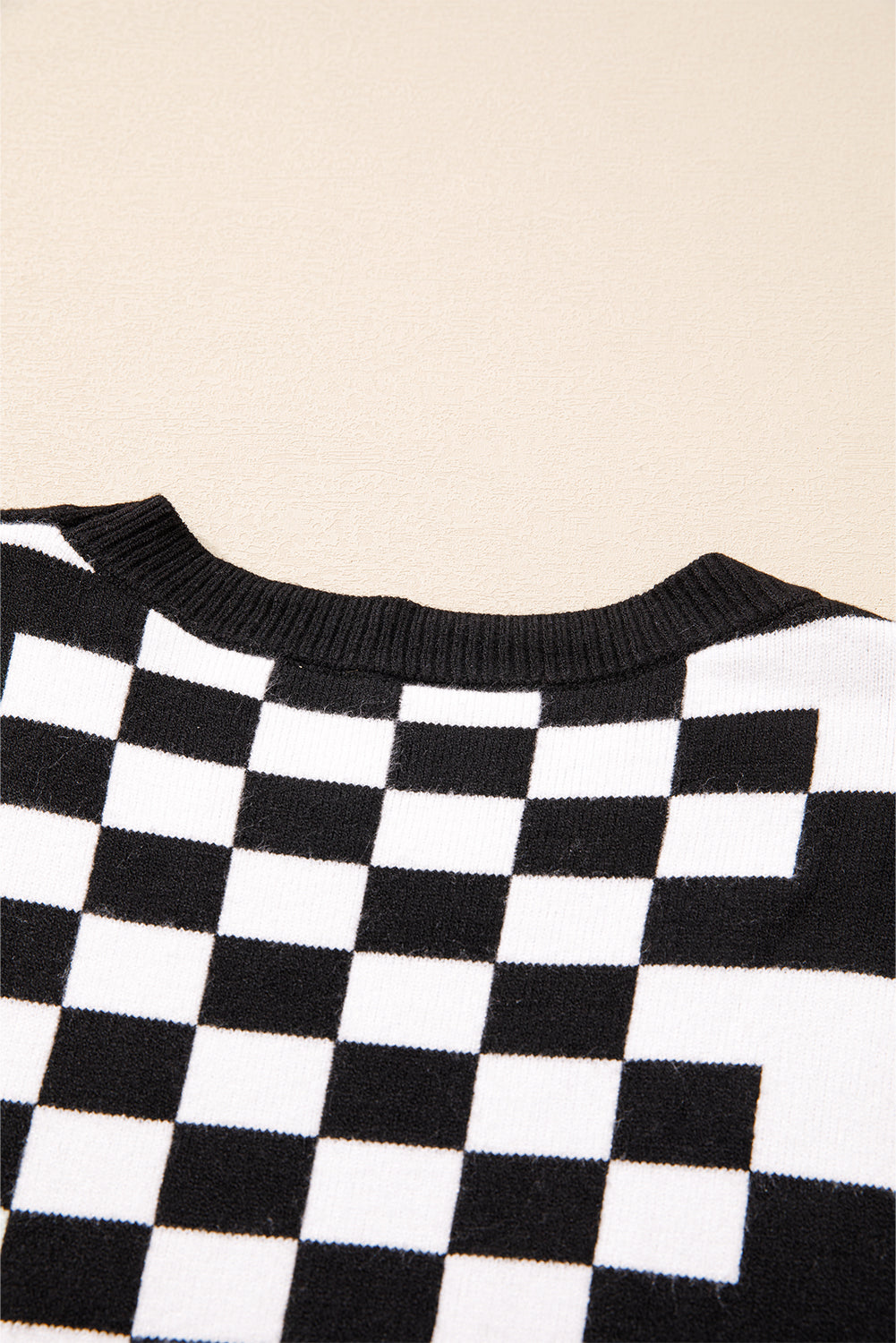 Brown Checkered Print Drop Shoulder Round Neck Sweater