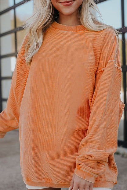 Apricot Ribbed Corduroy Oversized Sweatshirt