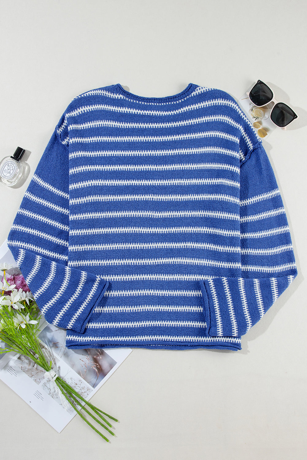 Brown Stripe Drop Shoulder Casual Sweater