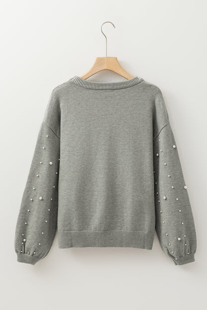 Evergreen Pearled Drop Shoulder Round Neck Sweater