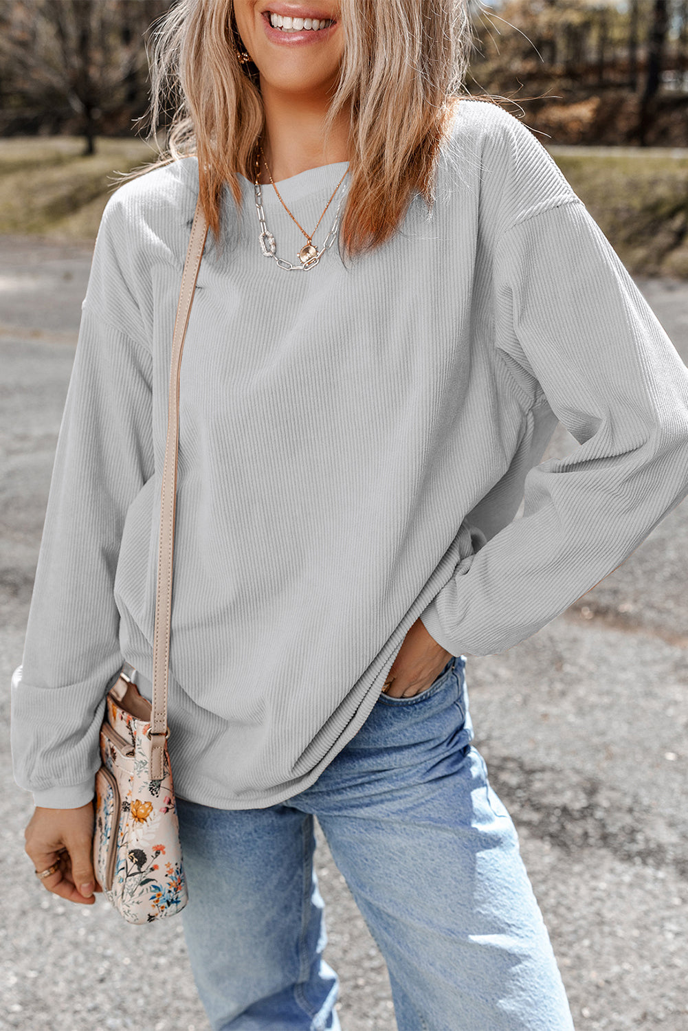 Apricot Ribbed Corduroy Oversized Sweatshirt