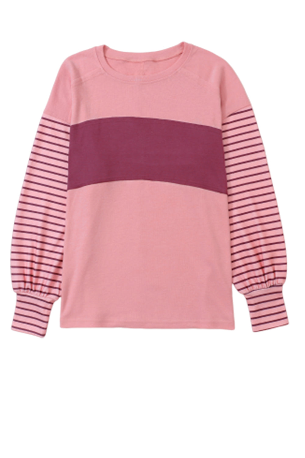 Gray Colorblock Striped Bishop Sleeve Top