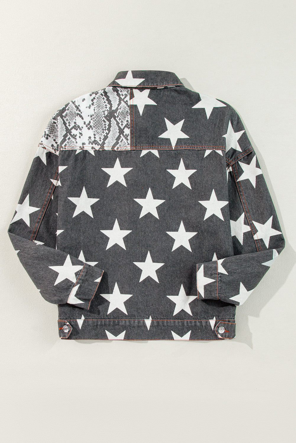 Black Star Snakeskin Printed Patchwork Denim Jacket