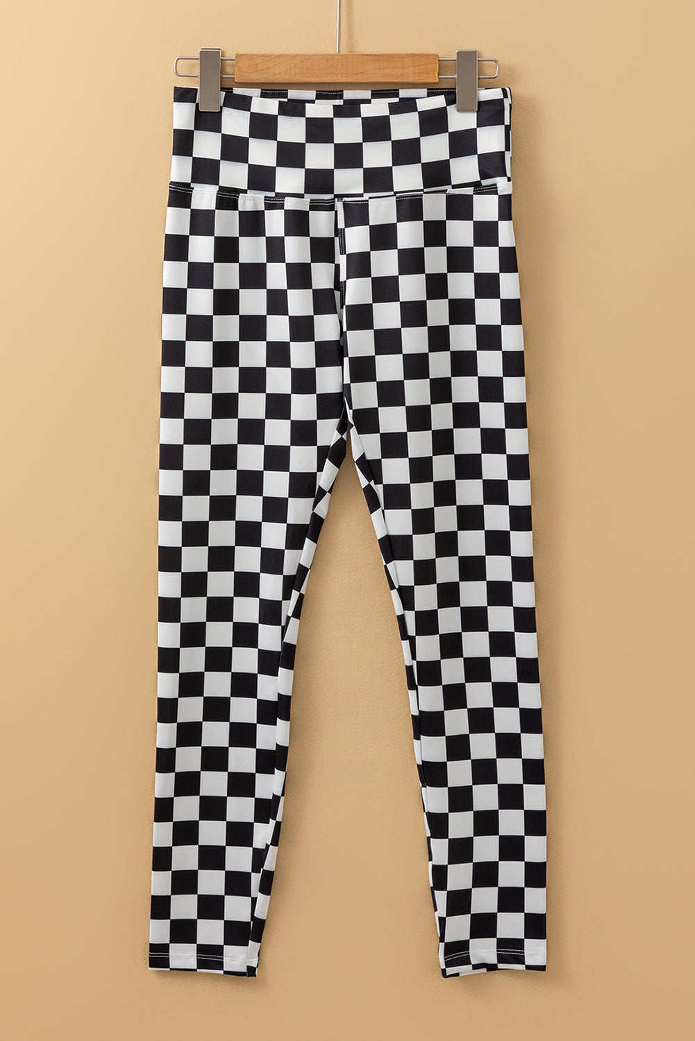 Black Checkered Pattern High Waist Skinny Leggings