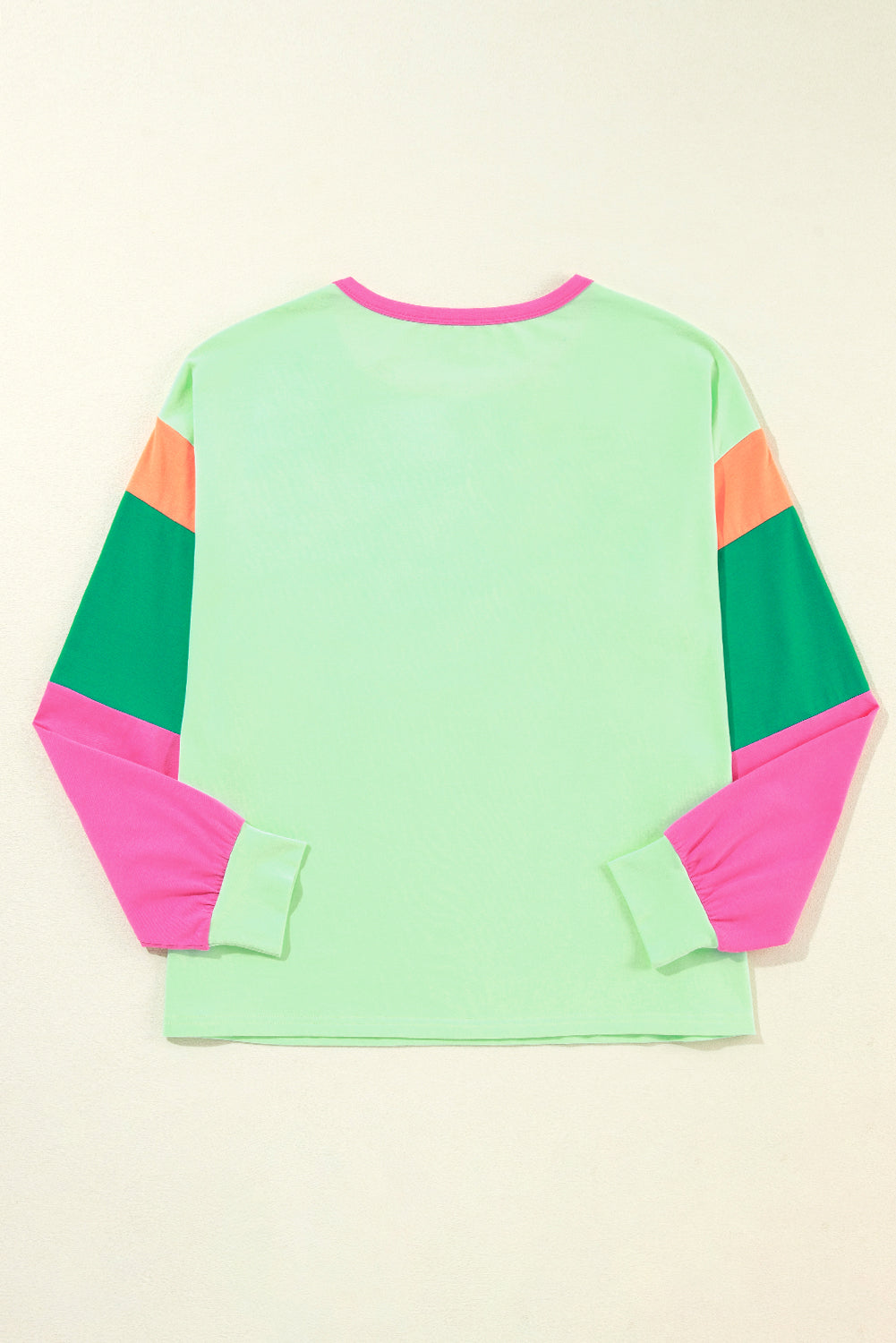 Pink Colorblock Patchwork Long Sleeve Loose Top