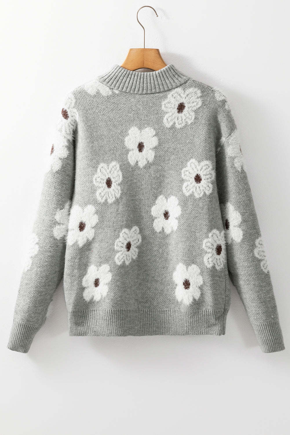 Green Floral Pattern Half Zip Drop Shoulder Sweater