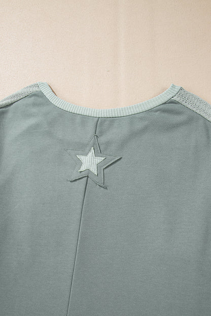 Mist Green Stars Patchwork Round Neck Plus Size T Shirt