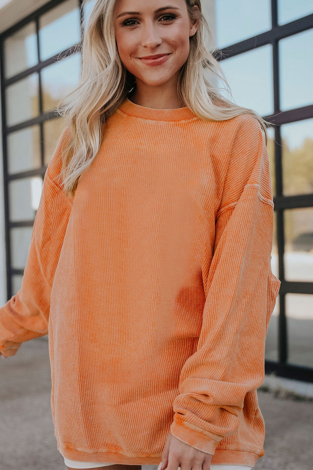 Apricot Ribbed Corduroy Oversized Sweatshirt