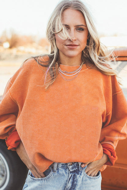 Apricot Ribbed Corduroy Oversized Sweatshirt